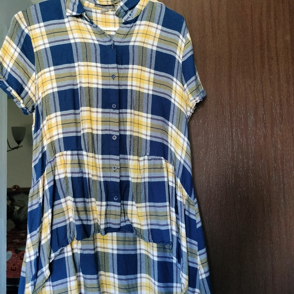 Peace & Pearls yellow and blue flannel